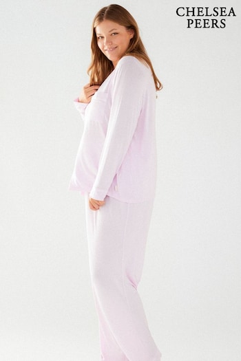 Chelsea Peers Pink Modal Button Up Long Pyjama Set (B12679) | £52
