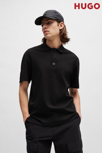 HUGO Interlock-Cotton Black Polo sjklz Shirt With Stacked Logo (B12683) | £89
