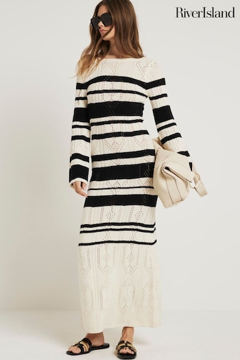 River Island Cream Stripe Knitted Maxi Dress Long (B12691) | £55