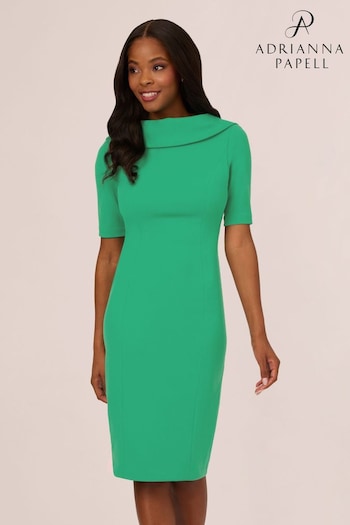 Adrianna Papell Green Roll Neck Sheath Dress With V-Back (B12724) | £109