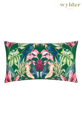 Wylder Tropics Dark Green Kali Birds Tropical Outdoor Cushion (B12756) | £19