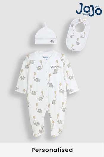 JoJo Maman Bébé White Personalised Sleepsuit Hats and Bibs Set 3 Pack (B12757) | £35.50