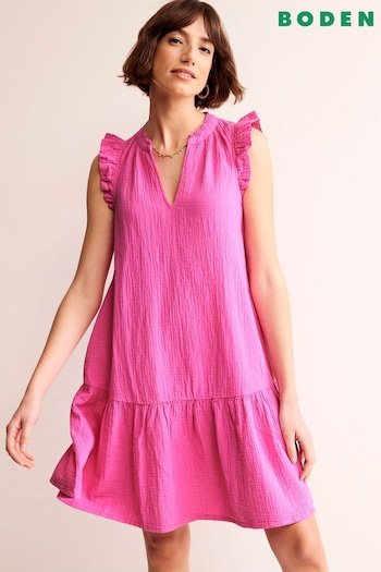 Boden Pink Daisy Double Cloth Short Dress (B12765) | £75