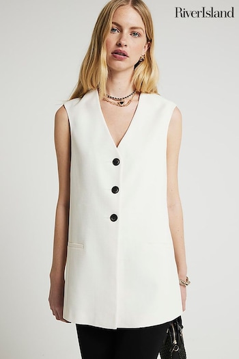 River Island Cream Button Front Longline Waistcoat (B12803) | £50