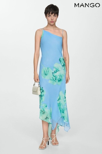 Mango Blue Asymmetrical Floral Dress (B12858) | £80