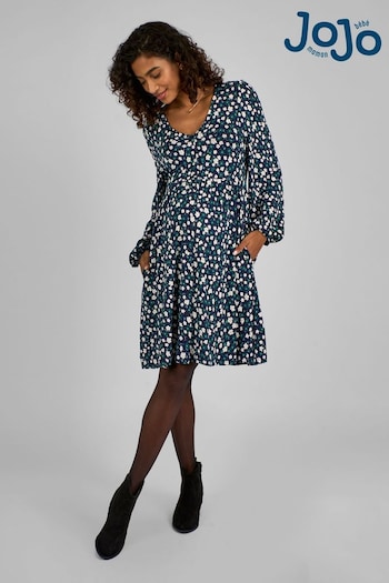 JoJo Maman Bébé Navy Maternity Ditsy Floral Buttoned Through Dress (B12861) | £42.50