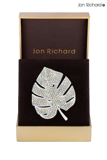 Jon Richard Silver Aurora Borealis Leaf Brooch Gift Box (B12887) | £25