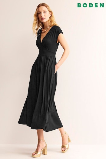 Boden Black Petite Vanessa Wrap Jersey Maxi Dress (B12895) | £90