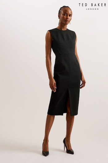 Ted Baker Manabud Black Tailored Midi Dress With Front Split (B12945) | £175
