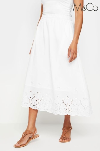 M&Co White Elasticated Waist Broderie Skirt (B12981) | £34