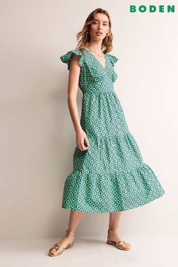 Boden Green May Cotton Midi Tea Dress (B14043) | £110