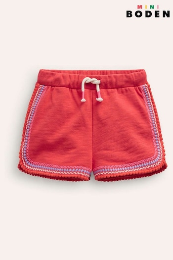 Boden Red Pom Trim Jersey Shorts high-waist (B14094) | £19 - £21