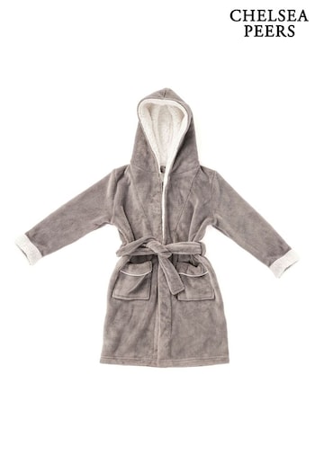 Chelsea Peers Grey Kids Fluffy Hooded Dressing Gown (B14099) | £35
