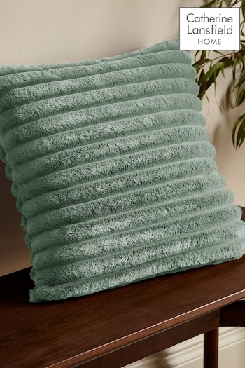 Catherine Lansfield Green Soft and Cosy Ribbed Faux Fur Cushion (B14146) | £12