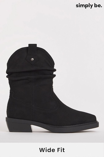 Simply Be Ruched Western Black Ankle Boots in Wide Fit (B14147) | £45