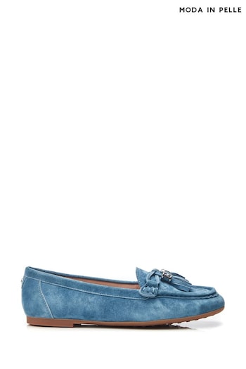 Moda in Pelle Blue Famina Square Toe Bow Tassel Trim Lined Loafers (B14157) | £89
