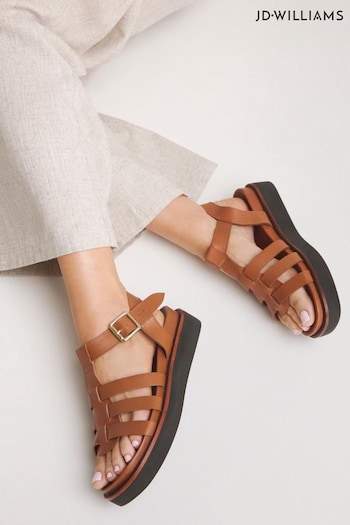 JD Williams Leather Fisherman Brown Sandals PLAGNE In Extra Wide Fit (B14177) | £50