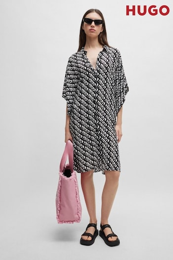 HUGO Short-Sleeved Beach Black Dress Grey With All-Over Logo Print (B14190) | £79
