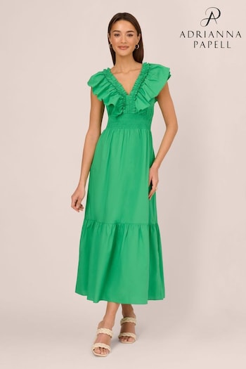 Adrianna Papell Green Ruffle Front Midi Dress (B14236) | £149