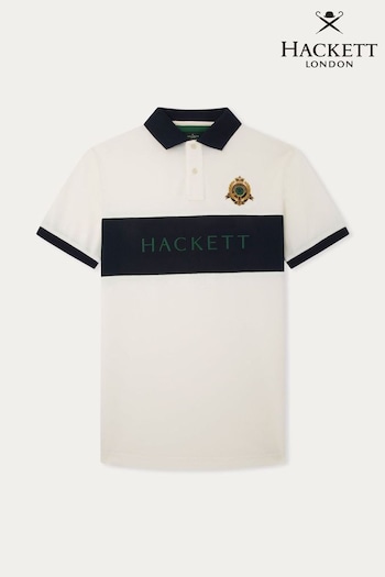 Hackett London Men Short Sleeve White Affluent Polo Shirt (B14359) | £140