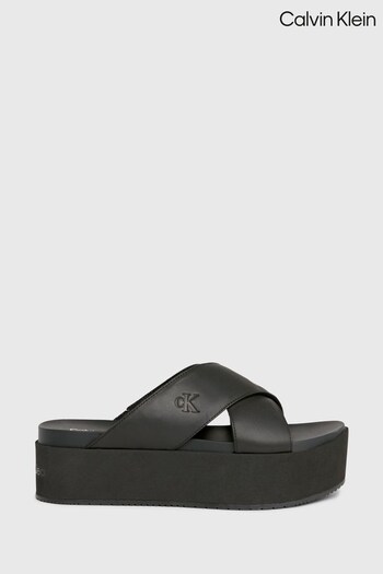 Calvin Klein Flatform Cross Black Sandals (B14441) | £100