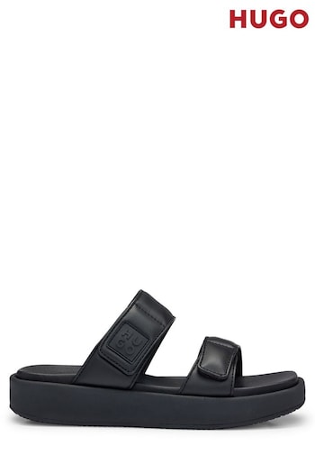 HUGO Faux Leather Slip-On Black Yogui Sandals With Padded Straps (B14442) | £99