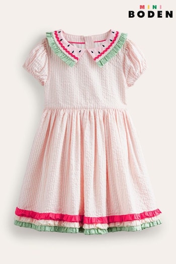 Boden Pink Collared Seersucker Dress (B14461) | £42 - £48