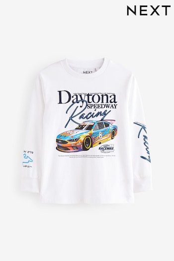 White Racing Car Long Sleeve Graphic 100% Cotton T-Shirt (3-16yrs) (B14519) | £9 - £12