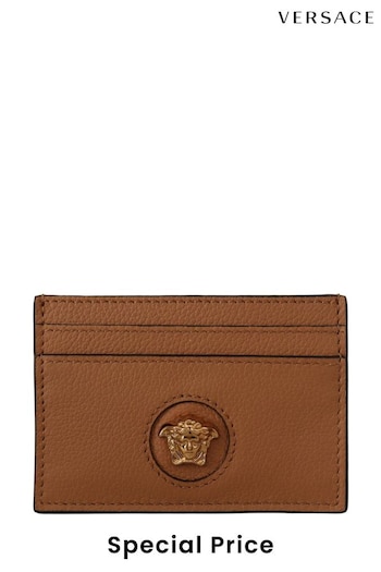 Versace Calf Leather Card Holder Brown Wallet (B14544) | £390