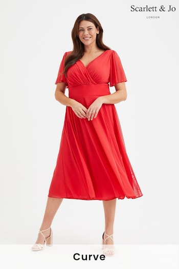 Scarlett & Jo Red Victoria Angel Sleeve Mesh Midi long Dress (B14553) | £80