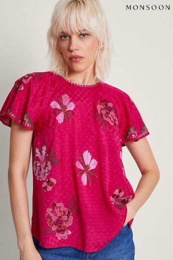 Monsoon Pink Everly Embroidered Blouse (B14559) | £55