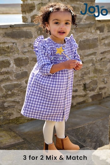 JoJo Maman Bébé Lilac Purple Frill Shoulder Smocked Dress & Tights Set (B14590) | £29