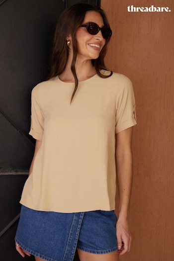 Threadbare Light Brown Short Roll Sleeve T-Shirt Blouse (B14593) | £22