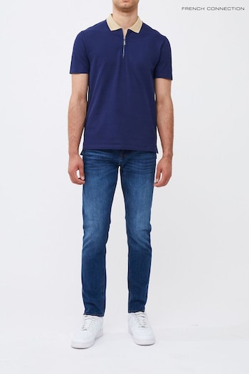 French Connection Blue Elastane Half Zip Pique Polo Shirt (B14601) | £30