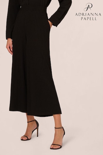 Adrianna Papell Ribbed Pull On Wide Leg Knit Black Trousers (B14672) | £39