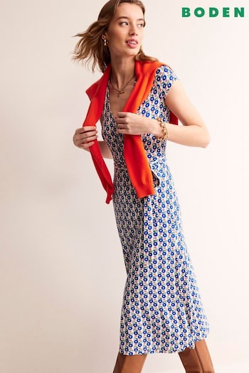 Boden Blue Joanna Cap Sleeve Wrap Nostran Dress (B14682) | £90