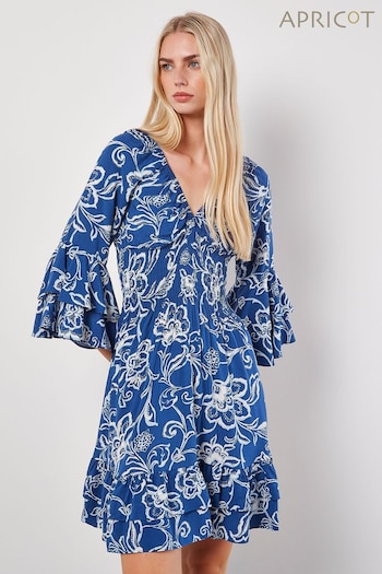 Apricot Blue Floral Sarasa Deep V Short Dress (B14748) | £35