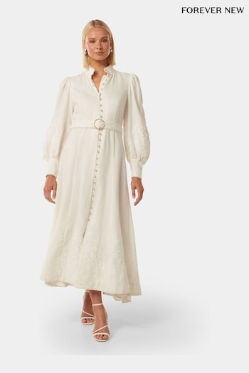 Forever New White Pure Linen Allegra Lace Detail Midi Dress (B14763) | £195