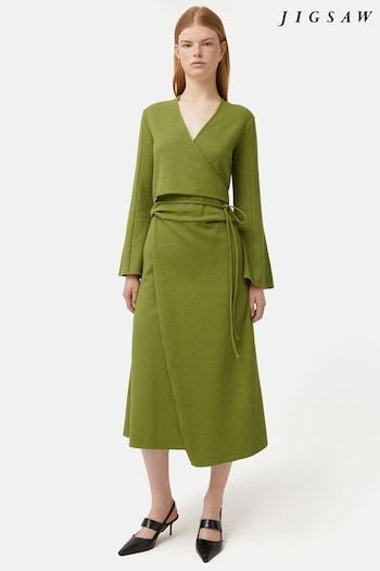 Jigsaw Green Textured Jersey Wrap Dress (B14792) | £145