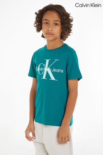 Calvin Pool Klein Green Monogram T-Shirt (B14807) | £40