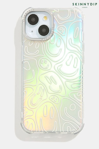 Skinnydip Silver Holo Warped Happy Face Shock iPhone 13 Case (B14824) | £24