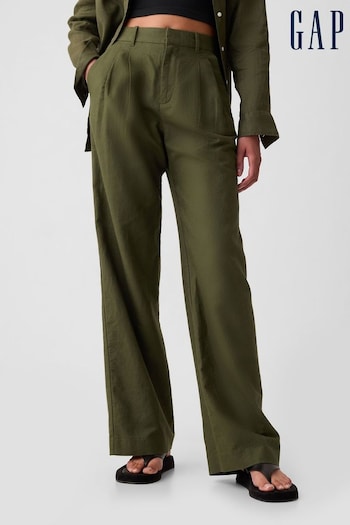 Gap Green High Waisted Linen Cotton Trousers Length (B14829) | £60