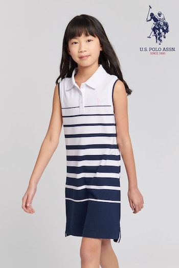 U.S. Polo Assn. bleu Blue Striped Sleeveless Polo Dress (B14838) | £45 - £54