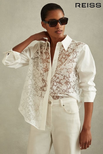 Reiss Ivory Delaney Cotton Burnout Floral Shirt (B14968) | £168