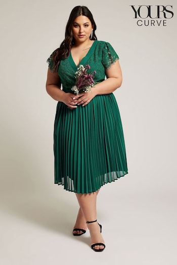 Yours London Curve Green Emerald Lace Wrap Midi Dress (B15136) | £81