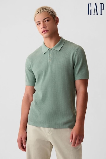 Gap Green Cotton Textured Short Sleeve Polo Lyle Shirt (B15233) | £35