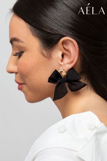 Aela Crystal Bow Black Earrings (B15271) | £10