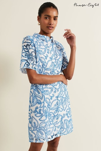 Phase Eight Blue Nicky Broderie Swing Dress (B15321) | £99