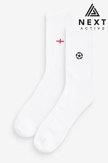 White Football Embroidery Sports Socks 2 Pack (B15383) | £8