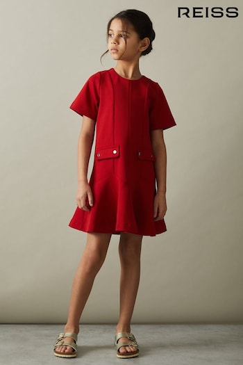 Reiss Red Fion Junior Fit-and-Flare Pocket Detail Dress (B15487) | £50